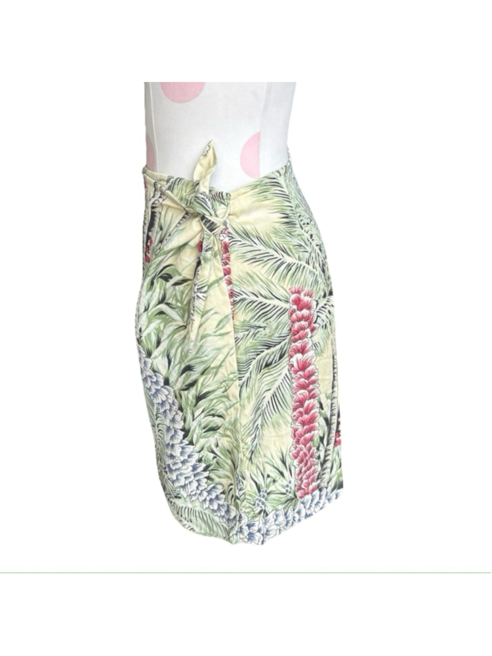 Hawaiian Silk Wrap Skirt Tommy Bahama Palm Floral Mini - green pink -small - Picture 4 of 12